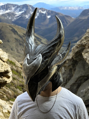 Skyrim Daedric helmet cosplay prop detail view