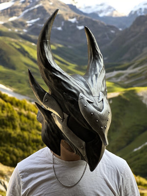Daedric helmet cosplay prop painted side view