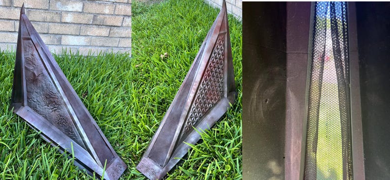 Pyramid Head helmet painted silver version detail