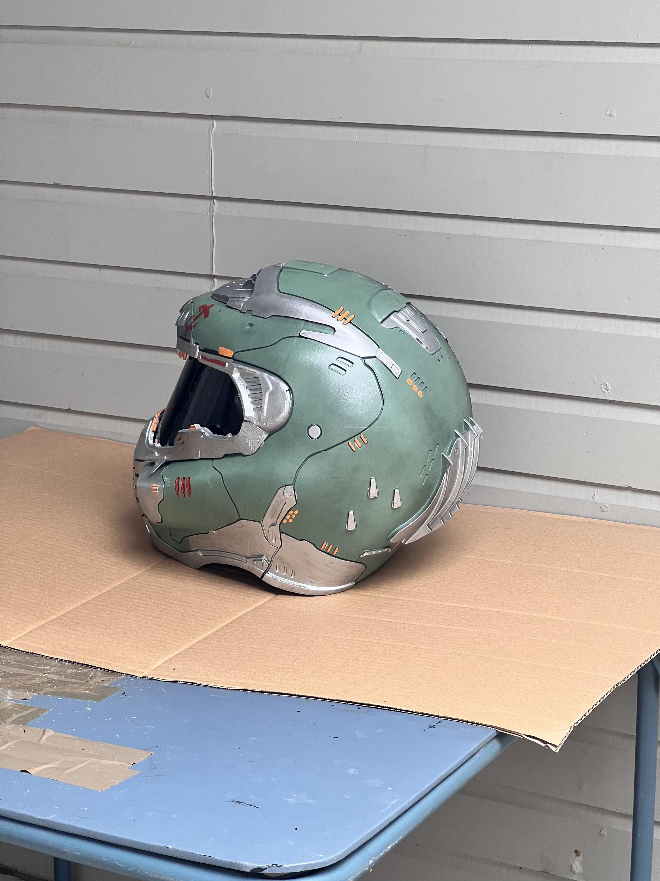 Wearable Doom Eternal Slayer Helmet 1:1 cosplay replica - worn view