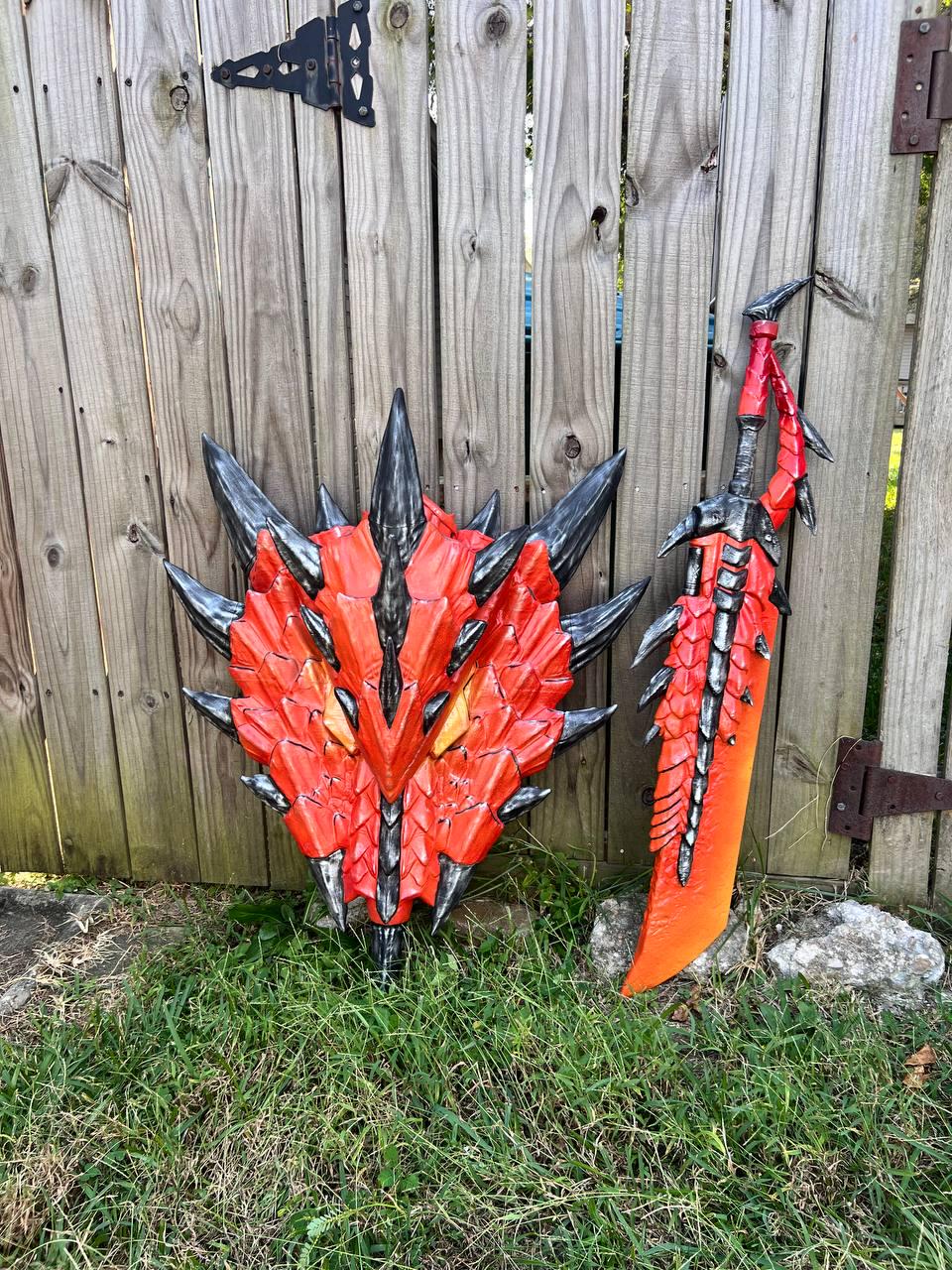 Halberion dragon-themed shield and curved blade