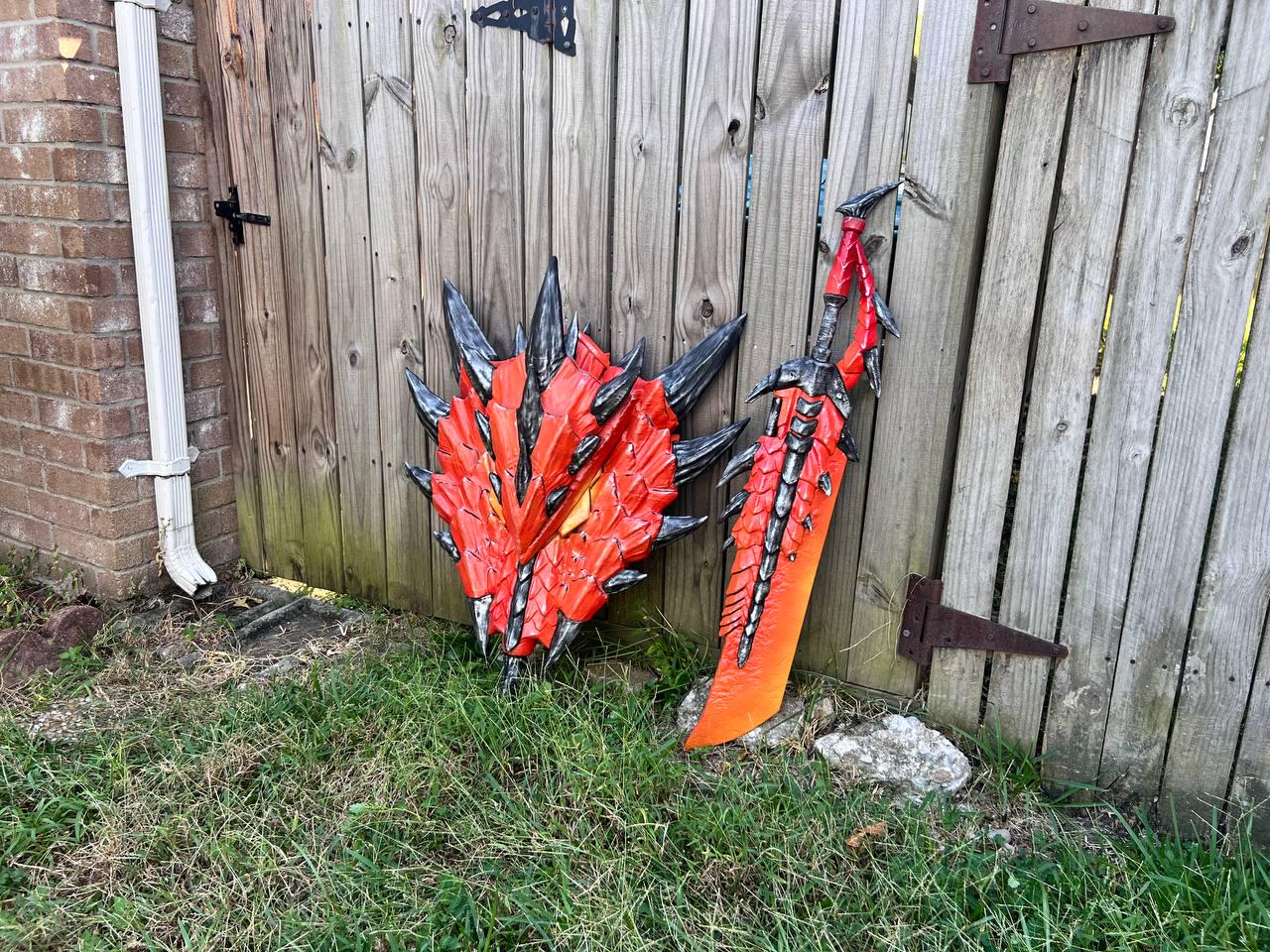 Halberion Shield and Blade red and black dragon-themed set