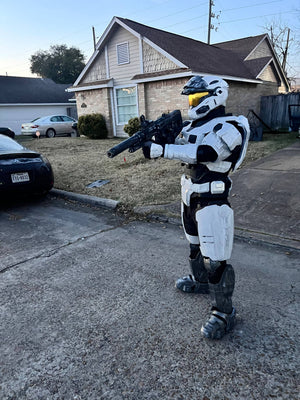 Halo Reach full spartan armor cosplay display with accessories